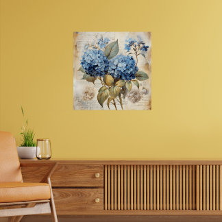 Póster Acuarela Floral Hortensia Azul