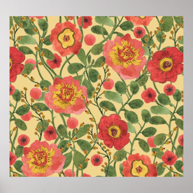 Póster Acuarela floral retro: elegancia inmadura (Frente)
