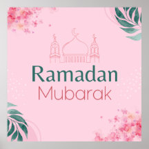 Acuarela floral rosa Ramadan Mubarak Poster