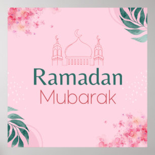 Póster Acuarela floral rosa Ramadan Mubarak Poster