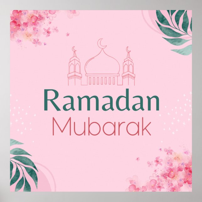 Póster Acuarela floral rosa Ramadan Mubarak Poster (Frente)