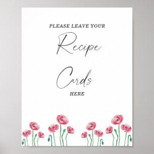 Póster Acuarela floral Tu tarjeta de receta aquí