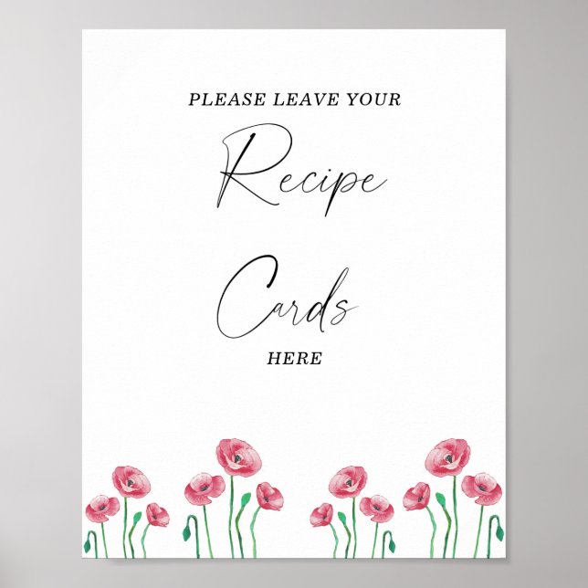 Póster Acuarela floral Tu tarjeta de receta aquí (Frente)