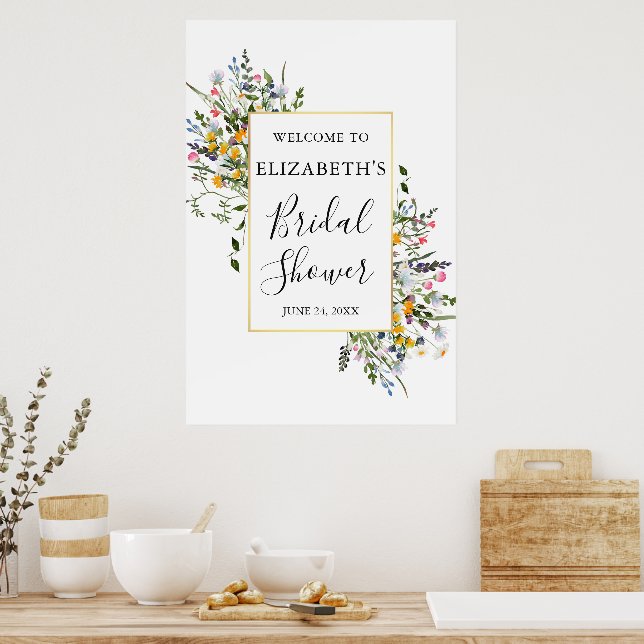 Póster Acuarela Flores Silvestres Baño de Oro Despedida d (Cocina)