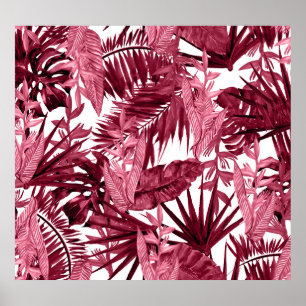 Póster Acuarela Foliage Púrpura, Floral Seamless.