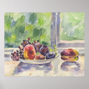 Póster Acuarela, frutas en un bol en la ventana