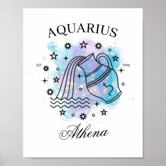 Póster Acuarela Galaxy Rótulo Aquarius Zodiac
