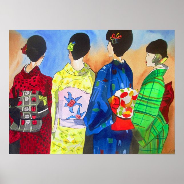 Póster acuarela Geisha japonesa primavera (Frente)
