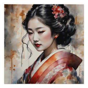 Póster Acuarela Geisha n 9