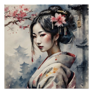 Póster Acuarela Geisha no 1