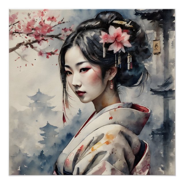 Póster Acuarela Geisha no 1 (Anverso)
