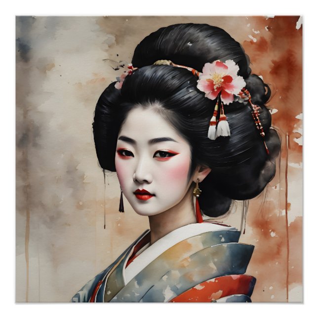 Póster Acuarela Geisha no 13 (Anverso)