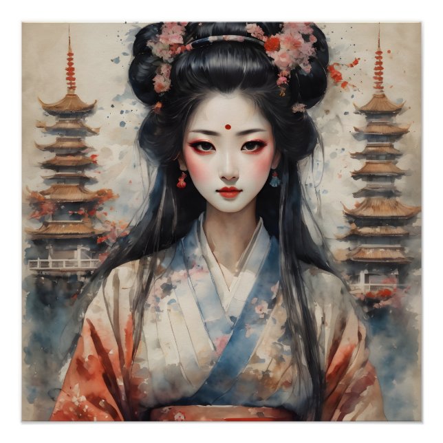 Póster Acuarela Geisha no 2 (Anverso)