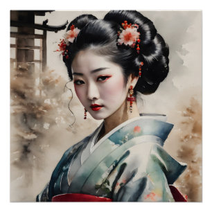 Póster Acuarela Geisha no 3