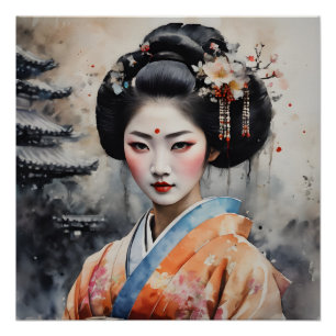 Póster Acuarela Geisha no 5