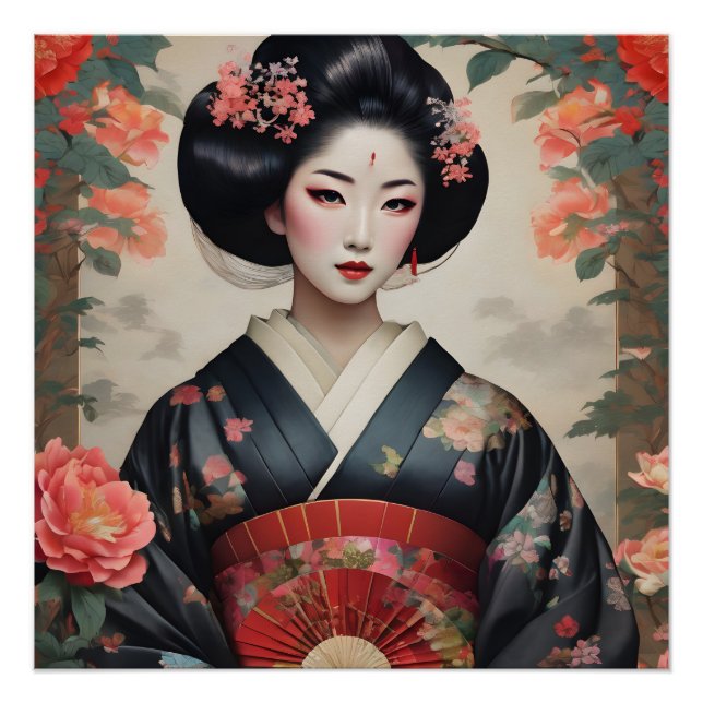 Póster Acuarela Geisha no 6 (Anverso)