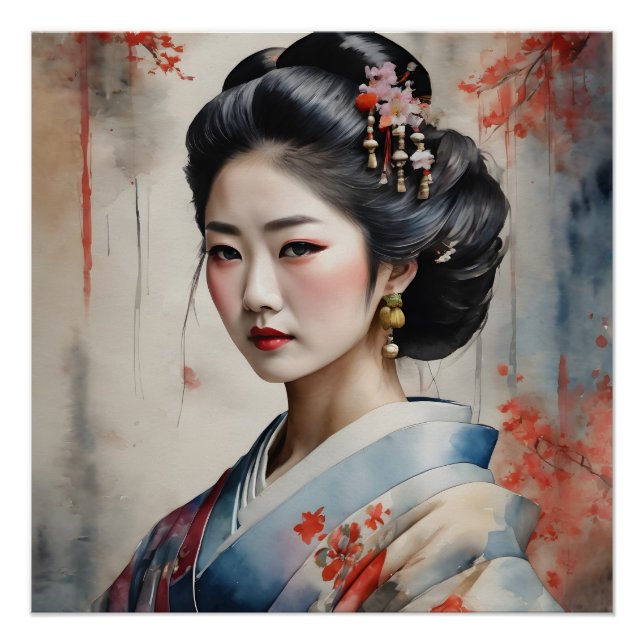 Póster Acuarela Geisha no 7 (Anverso)