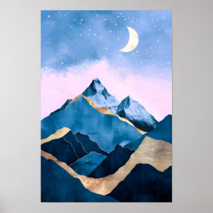 Póster Acuarela Golden Celestial Peaks