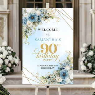 Póster Acuarela Grand azul polvoriento dorado cumpleaños 