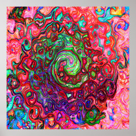 Póster Acuarela Groovy Rojo Resumen Remoto Líquido Swirl