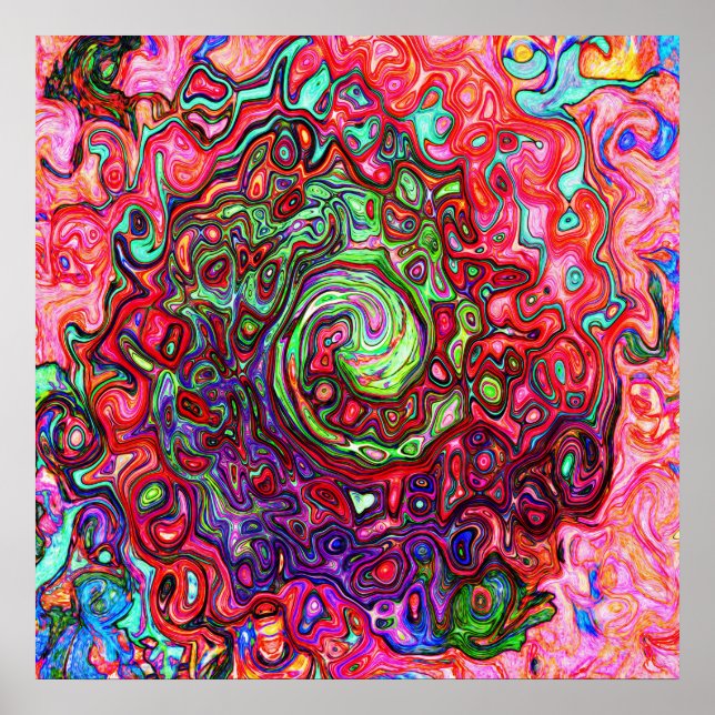 Póster Acuarela Groovy Rojo Resumen Remoto Líquido Swirl (Frente)