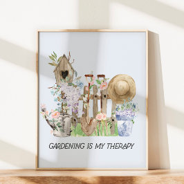 Póster Acuarela Herramientas de jardinería floral y presu