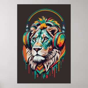 Póster Acuarela Jamaica León Rasta Música