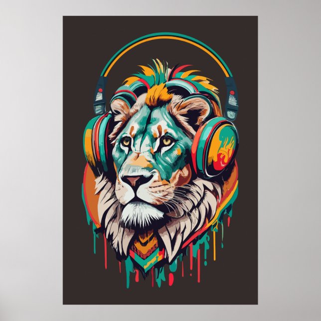 Póster Acuarela Jamaica León Rasta Música (Frente)