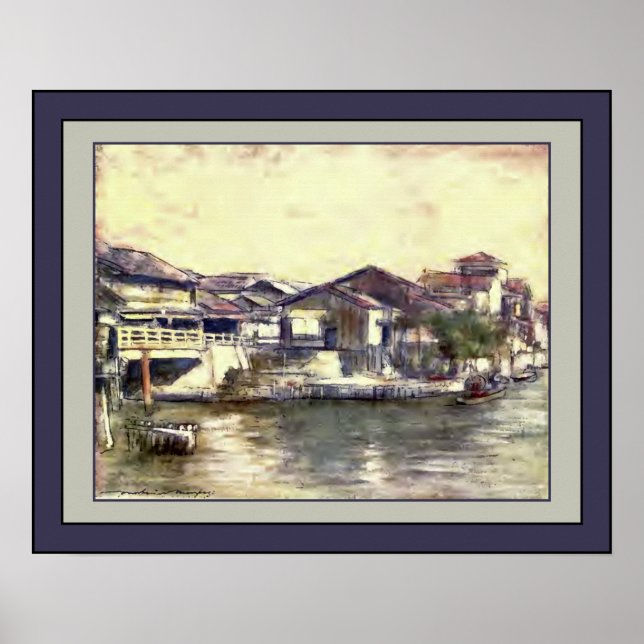 Póster Acuarela japonesa ~ "Una vía navegable tranquila"  (Frente)