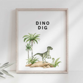 Póster Acuarela Jurásica Dinosaurio Dino Dig Rótulo