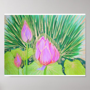 Póster Acuarela Lotus con acentos del oro