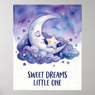 Póster Acuarela Luna y Estrella Dulces Sueños Pequeñito