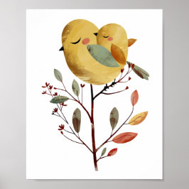 Póster Acuarela Mama Bird and Chick Whimsical Nurserroom