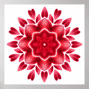 Póster Acuarela Mandala Art - Flor de Petales Rosa Rojo