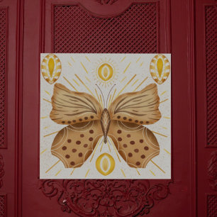 Póster Acuarela Marrón Mariposa Sol Acentos Celestes