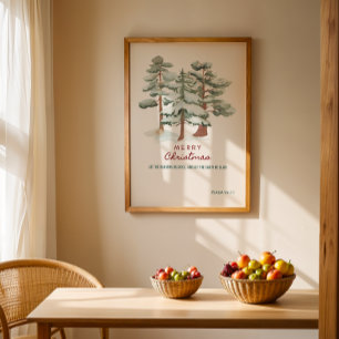 Póster acuarela Merry Christmas Greetings Poster