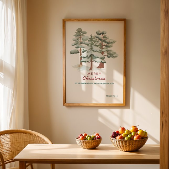 Póster acuarela Merry Christmas Greetings Poster (Minimalist Watercolor Merry Christmas Print)