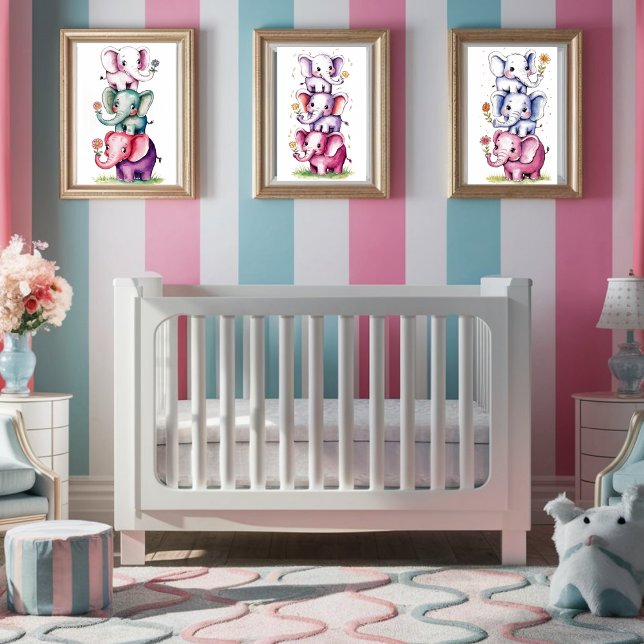 Póster Acuarela moderna 3 elefantes con flor4 (Subido por el creador)