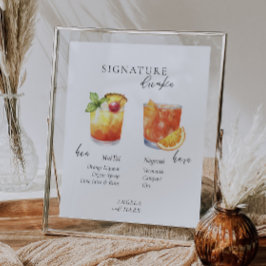 Póster Acuarela moderna | Bebida con firma de novia y nov