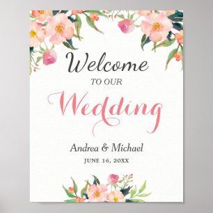 Póster Acuarela moderna Rótulo de Boda floral botánico