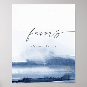 Póster Acuarela moderna   Rótulo Favor de la Boda Azul