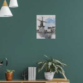 Póster Acuarela Molino de Viento de Países Bajos – Holand