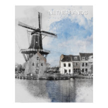 Acuarela Molino de Viento de Países Bajos – Holand
