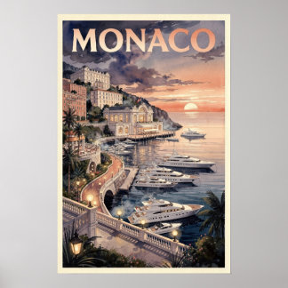 Póster Acuarela Mónaco Viajes Vintage