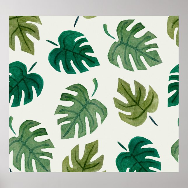 Póster Acuarela Monstera: Textura verde sin foco. (Frente)