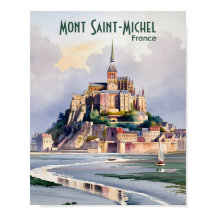 Acuarela Mont Saint Michel Francia Viajes Antiguos