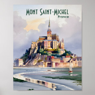 Póster Acuarela Mont Saint Michel Francia Viajes Antiguos