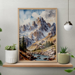 Póster Acuarela Montañas Modernas
