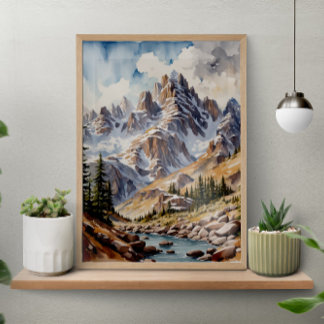 Póster Acuarela Montañas Modernas