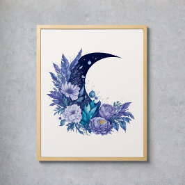 Póster Acuarela Moon Mystical Celestial Floral Púrpura